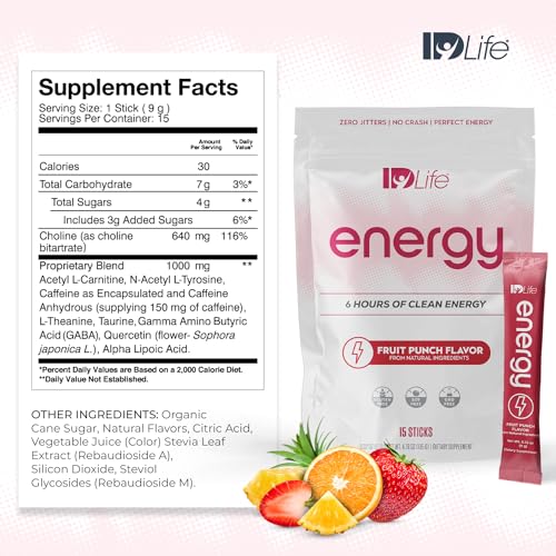 Image of IDLife Energy - Fruit Punch - Sustained Energy Boost with Powder, Healthy Drink for Work, Gym & Daily Use, No Jitters or Crash - 15 Sticks per Bag