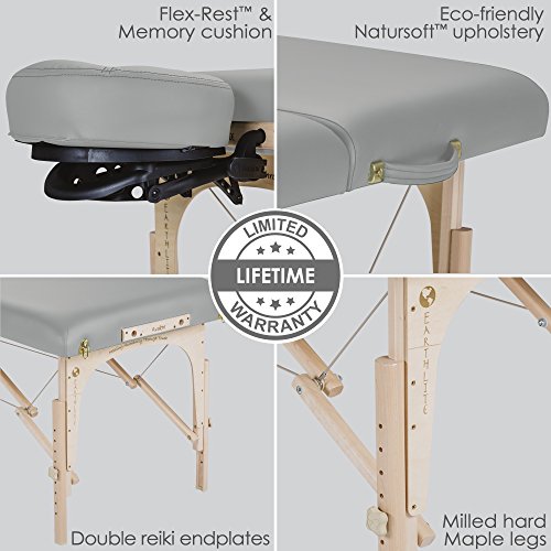 Image of EARTHLITE Portable Massage Table Package AVALON - Reiki Endplate, Premium Flex-Rest Face Cradle & Strata Cushion, Carry Case (30 inchx73 inch)