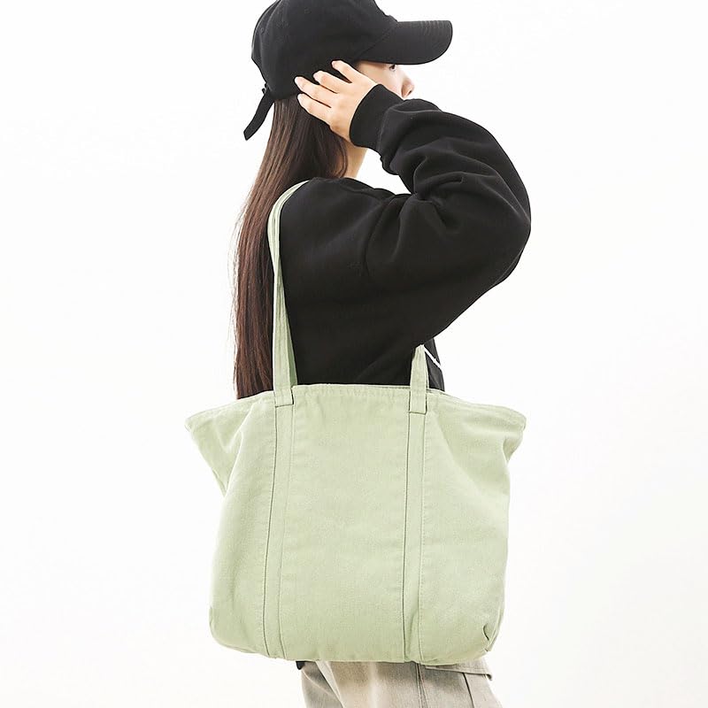 Image of Cotton Tote Handbag Women Canvas Crossbody Beach Bag Hobo Shoulder Tote Bag with 3 External Pocket,Zipper Closure