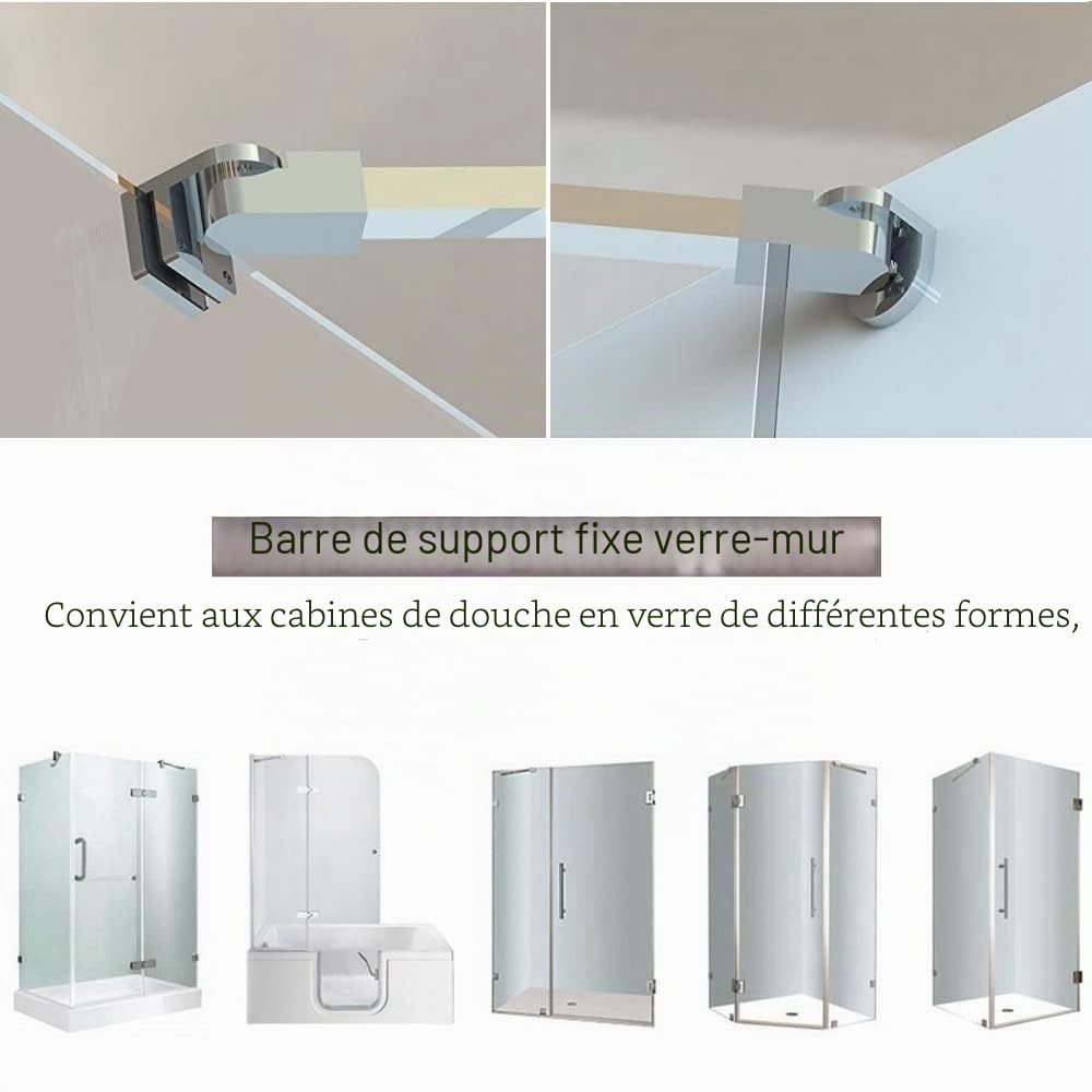 40 cm en acier inoxydable sans cadre Porte de douche Panneau fixe Wall-to-glass Barre de support pour 6mm 8mm 10mm en verre épais M-home