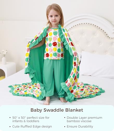 Image of Premium Baby Blankets, Soft Viscose from Bamboo Blanket for Girls, Nursery Crib Bedding Quilt for Newborn and Toddler, Ruffle Blanket Cooling for Hot Sleepers, 50''x50'' Apple