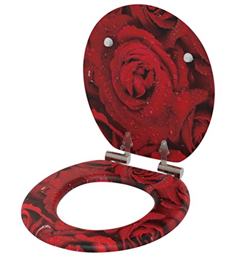 Sanilo Round, Silent Slow Close, Molded Wood, Adjustable Toilet Seat, Roses #TOP3