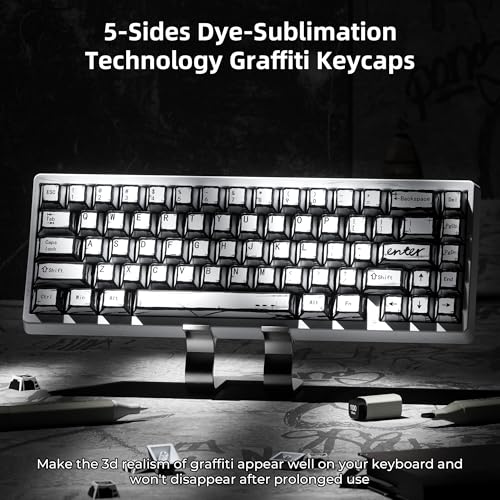 Image of XVX White PBT Keycaps, Cherry Profile Keycap Set, Dye Sublimation Graffiti Keyboard Keycaps Suitable for 60% 65% 75% 80% 100% MX Switches Mechanical Keyboard