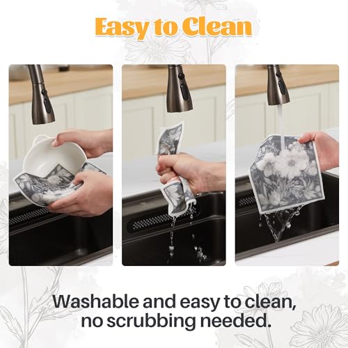 Image of JOYMOOP 12 Pack Decorate Cleaning Cloth (Black White of Decorative Series), Reusable Absorbent Dish Towels, Non-Scratch Washable Rags for Cookware, Kitchen and Household Cleaning - 6.7x7.9 inch