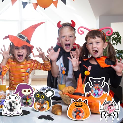 ASTARON 24 Halloween-Süßigkeitenboxen, Geist Fledermaus Kürbis Spinne Bonbonhalter Halloween Karten mit Halbkugel Kuppeln Geschenk Halter Trick oder behandeln Süßigkeiten Boxen für Party-Dekorationen