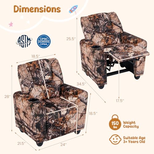 Image of HONEY JOY Kids Recliner, 2-in-1 Toddler Armrest Sofa Couch with Cup Holders, Adjustable Footrest, Velvet Fabric, Child-Size Recliner Chair for Boys Girls Age 3+ (Leaf Color)