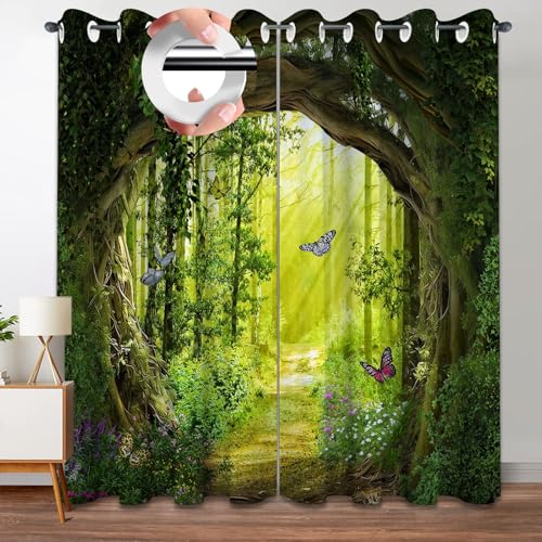 Yieldeer Enchanted Forest Patterned Blackout Curtains Tree Scenic Nature Green