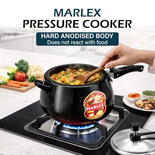Image of Marlex Contura Aluminium Hard Anodised 3 Litre Pressure Cooker With Stainless Steel Inner lid - Induction Base cooker, ISI Certified, 5 Year Warranty, Corrosion-Resistant Durable Black Cooker