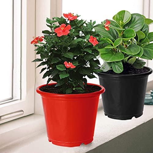Image of Kuber Industries Durable Plastic Flower Pot|Gamla for Indoor Home Decor & Outdoor Balcony,Garden,6 inchx5 inch,Pack of 3 (Red,Black,Orange)