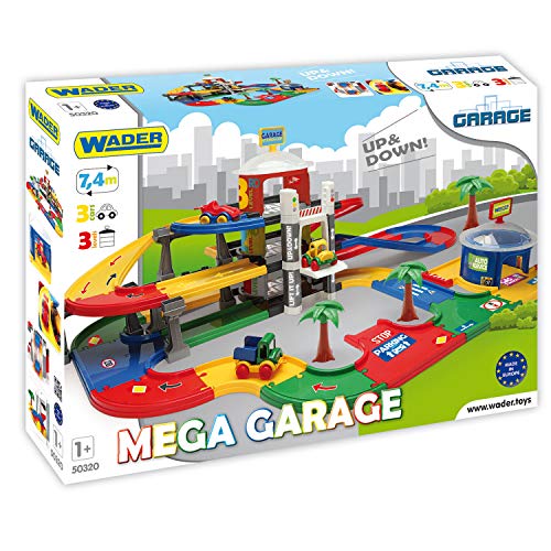Wader 50320 Play Tracks City Mega Garage Ebenen mit Aufzug, DREI Fahrzeugen und 7,4 m Spielstraße, ab 12 Monaten…