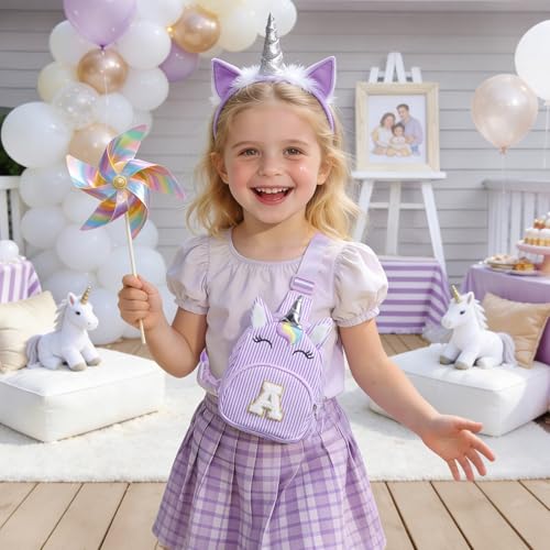 Image of YOOLIFE Initial Crossbody Bag Girls Kids Sling Bag Birthday Gifts, Purple N | Unicorn Fanny Pack for Little Girls Toddler Purse, Birthday Gifts for 2 3 4 5 6 7 8 Year Old Girl Kids Daughter Sister