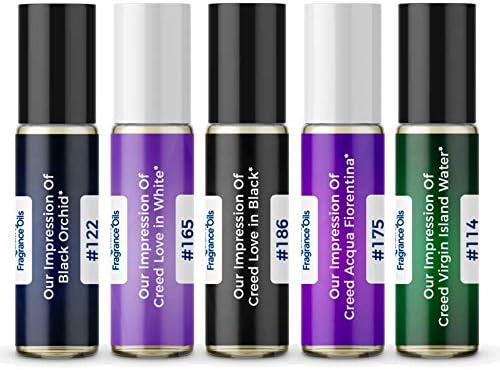Women's Top 5 Niche Perfume Oil Impressions (Generic Versions of Niche Designer Fragrance) Sampler Gift Set of 5 10.35ml Roll-ons