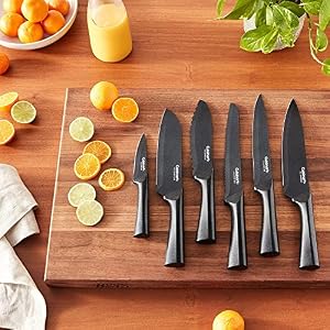 CUISINART Cutlery Knife Set, 12pc Metallic Cutlery Knife Set with Blade Guard , Lightweight, Stainless Steel, Durable & Dishwasher Safe, C55-12PMB,Black CUISINART Cutlery Knife Set 12pc Metallic Cutlery Knife Set with Blade Guard Lightweight Stainless Steel Durable Dishwasher Safe C55 12PMBBlack