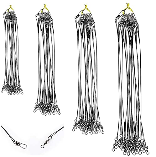FIGFYOU 80 Pcs Fishing Wire Trace Leaders, Anti-Bite Fishing Wire Trace Lure Leaders High-Strength Fishing Line Leaders Stainless Steel Fishing Line with Snap for Spinning Pike Fishing 15/20/25/30cm