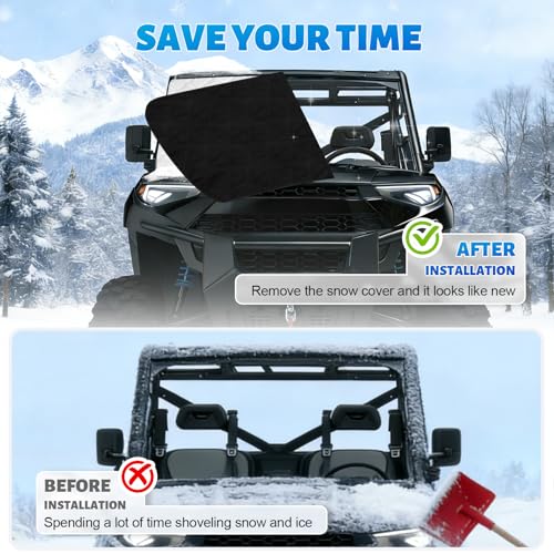 Image of Silver UTV Windshield Snow Cover Compatible with Polaris Ranger XP 1000 2017-2026 (Not RZR) & Can-Am Defender 2016-2026, Transport Windshield Protector for Ice and Snow