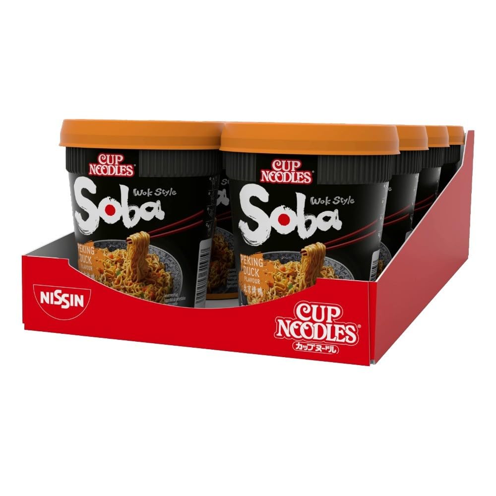 NISSIN Cup Noodles Soba Wok Style Peking Duck Flavoured Instant Noodles, 87 g Pot (Pack of 8)