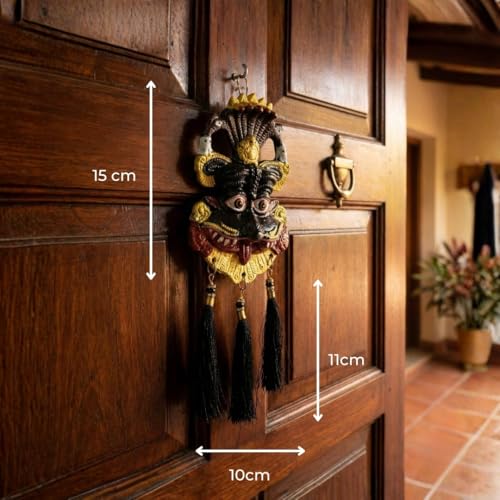 Image of VAMA Metal Nazar Battu for Home Entrance - 10 Inch Hand Painted | Evil Eye Hanging for Home Entrance | Kirti Mukh for Door | Protection for House & Door Hanging | Naag Ganesha Suraksha Kawach Mask