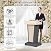 Wooden Podium Stand with Wheels, Stool and 2 Tier Storage, Lectern Presentation Church Classroom, 16MM Wood Board with Heavy Base (Black/Beige)