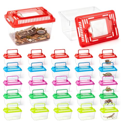 25pcs Plastic Reptile Terrariums 5.1×3.5×3.5in Carrier Cage 5 Colors Lid by KOLLIEE - Used condition - US$26.21