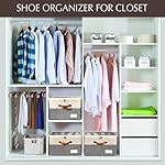 2 Pack Shoe Organizer for Closet, Adjustable Shoe Box Storage Containers, Large Foldable Shoe Bins with Clear Cover, Space Saving Shoes Holder with 4 Handles, Fits 16-32 Pairs, Beige - Image 5