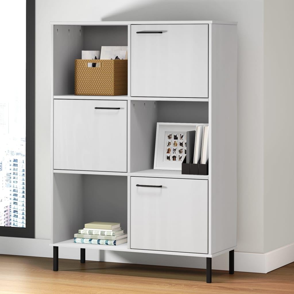 Biblioteka 6 przegródek drewno lita sosna biała 90x35x128,5 cm | Wytrzymałe metalowe nóżki, dołączony uchwyt ścienny, instrukcja montażu w zestawie, do przechowywania książek i czasopism