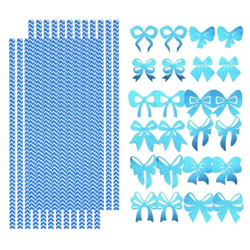 Pitillos de papel azul con moño ecológicos 24 piezas miniatura 1