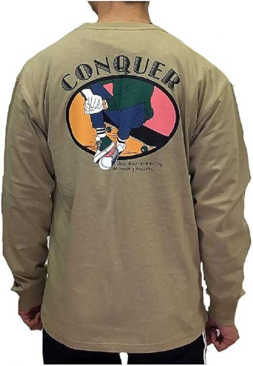 Amazon Quash クワッシュ レトロ イラスト プリント ロンtee ホワイト 白 ベージュ 2カラー 古着好きにも Conquer メンズ レディース ペアで バックプリント ポケt ベージュ M Tシャツ カットソー 通販