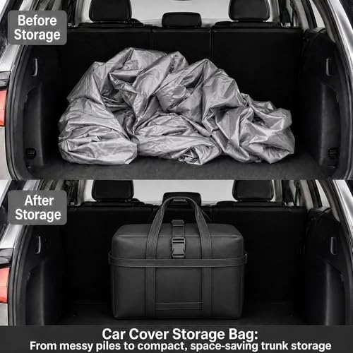 Car Cover Storage Bag for Waterproof All Weather Car Covers（27×13×18in Extended Size Durable Oxford Cloth with Secure Buckles） Fits Sedan SUV Truck, Easy to Carry and Reusable for Trunk Organization - Thumbnail 6