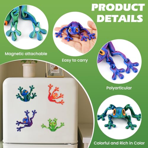 Set de 4 imanes decorativos de rana 3D poseables miniatura 5