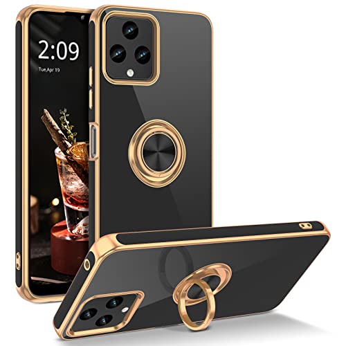 GUAGUA Compatible with T-Mobile REVVL 6/6X 5G Case 2022 with 360° Ring Holder Kickstand Magnetic Car Mount Supported Slim Soft TPU Shockproof Protective Edge Plating Case for REVVL 6/6x 5G, Black