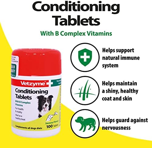 Vetzyme | Conditioning Dog Supplements, Promotes Health & Vitatlity | Supports Immune System | Nutritional Savoury Treat (100 Tablets)