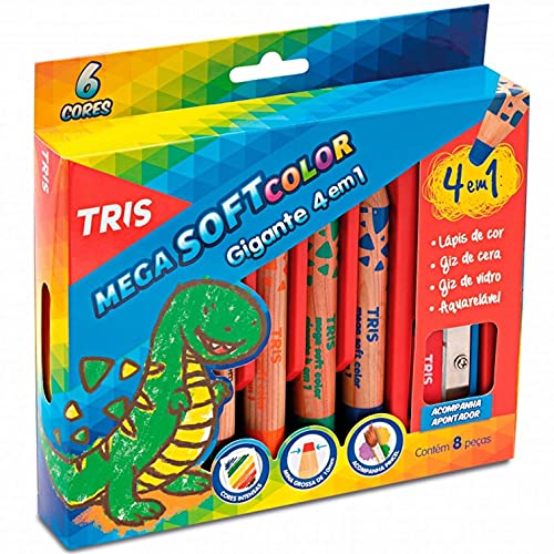 Lápis Cor Tris Mega Soft Color Gigante 4 em 1 Com 8 Peças