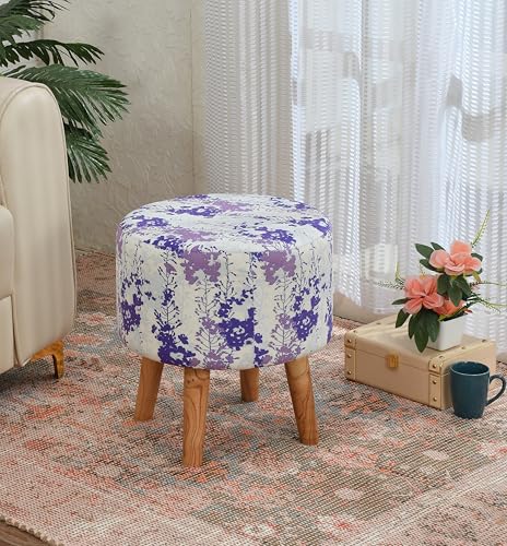 Image of NACIA Velvet Printed Ottoman Chair with Stool Combo | Dressing Table Chair for Bedroom Makeup Room Decor | Modern Upholstered Ottoman with Wooden Legs for Living Room & Home (18x18x32 Inches, White)