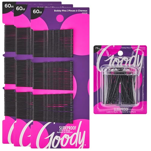 Goody 255-Piece Black Bobby Pin Kit with Magnetic Holder - Ultra-Strong All-Day Hold for Thick, Thin & Curly Hair - Tangle-Free Salon Quality Hair Pins for Updos, Everyday Styling & Events