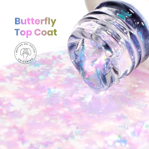 Image of Beetles Glitter Gel Top Coat 15 ml Mirage Butterfly Glitter Shine Top Coat | Long-Lasting for Gel Polish, Butterfly Sparkle Soak-Off UV /LED Gift for Women