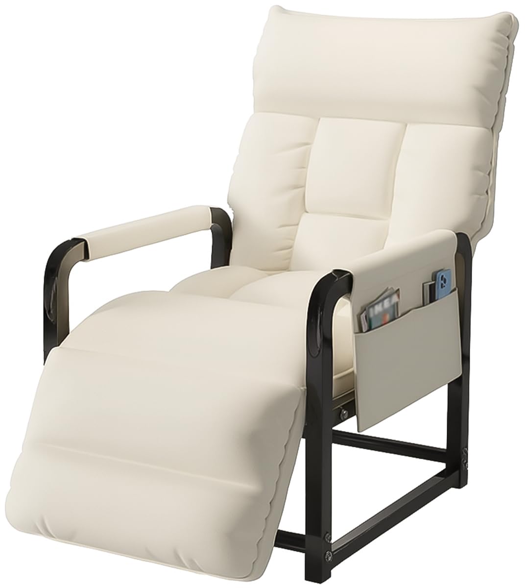 TUIYIDUO リクライニングチェア リクライニングソファ 幅55×奥行45cm 耐荷重180kg 背もたれ多段階調整 折りたたみ リラックスチェア 一人掛け ソファベッド 手すり付き オットマン付き 通気性 柔らかく 座り心地良い 昼休み 一人暮らし 家庭用 来客用 (オフホワイト,55*45*94.3cm)