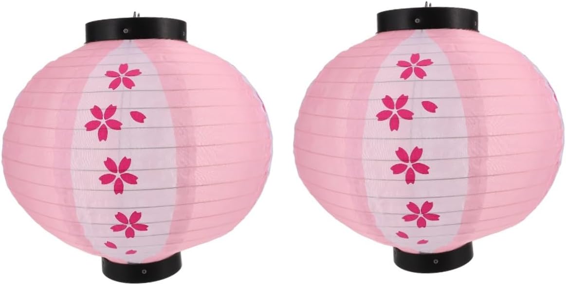jojofuny 2pcs Japanese Cherry Blossom Round Lantern Hanging Lantern for Outdoor Decor for Festivals Parties Home Restaurant Decoration Cloth Material
