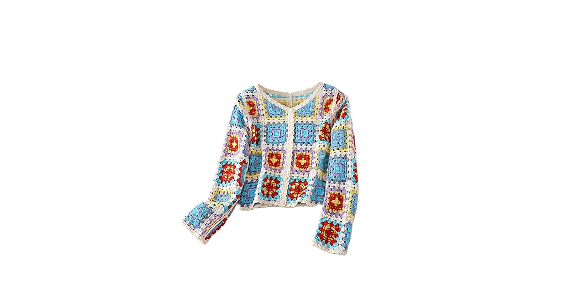 Womens Crochet Cardigan Y2k Colorful Floral Long Sleeve
