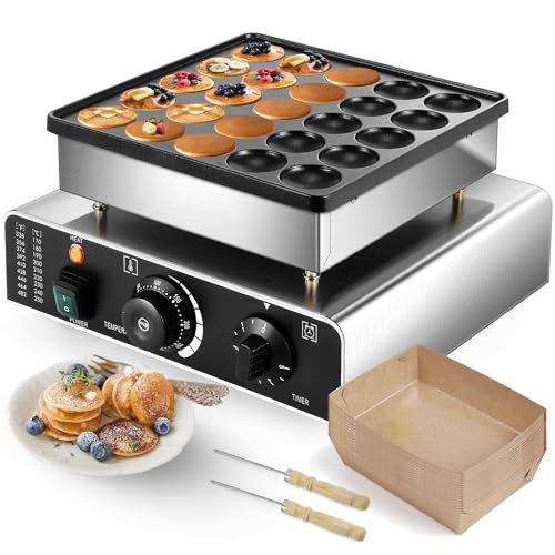 Image of Moongiantgo Mini Dutch Pancake Maker 25PCS, Commercial Non-stick Pancake Baker Machine 50-300℃ Electric Muffin Maker Stainless Steel for Home Kitchen, Cafe or Restaurant, 110V