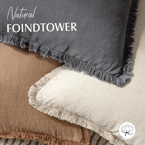 Image of Foindtower Set of 2 Decorative Linen Fringe Throw Pillow Covers Cozy Boho Farmhouse Cushion Cover with Tassels Soft Accent Pillowcase for Couch Sofa Bed Living Room Home Decor, 22x22 Inch, Gray