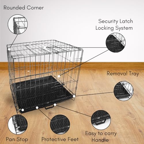 Image of RvPaws Dog Cage - Powder Coated, Double Door Folding Metal Cage /Crate /Kennel with Removable Tray and Paw Protector for Dogs, Cats and Rabbits (Black-Silver, 24 Inch)
