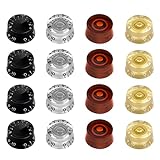 Contenido del paquete: recibirás 16 botones de guitarra eléctrica en 4 colores, rojo marrón, negro, plateado y dorado. Cantidad suficiente para satisfacer sus necesidades de reemplazo de perillas de guitarra eléctrica en la vida diaria.