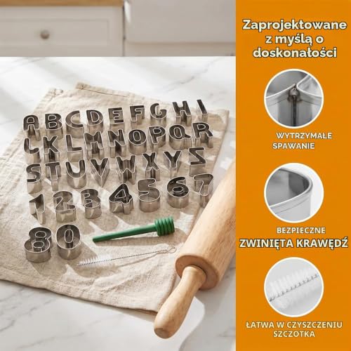 Foremki do wycinania liter ze stali nierdzewnej alfabet i cyfry 35 sztuk 2 x 2,5 cm