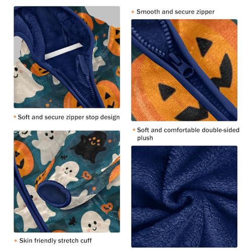 Halloween Pumpkins and Ghosts Pattern Toddler Fleece Jacket Girl Boys Hooded Fleece Jacket Coat3