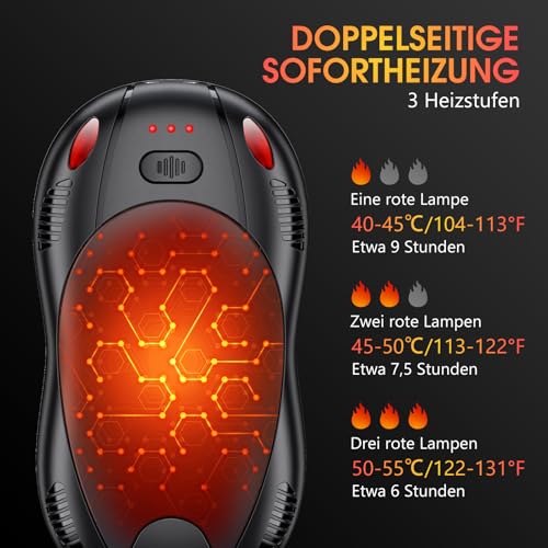 FANDLISS Handwärmer Elektrisch 2er mit Akku, Zweiseitige Heizung,Dunkelgrau – Ansicht 4