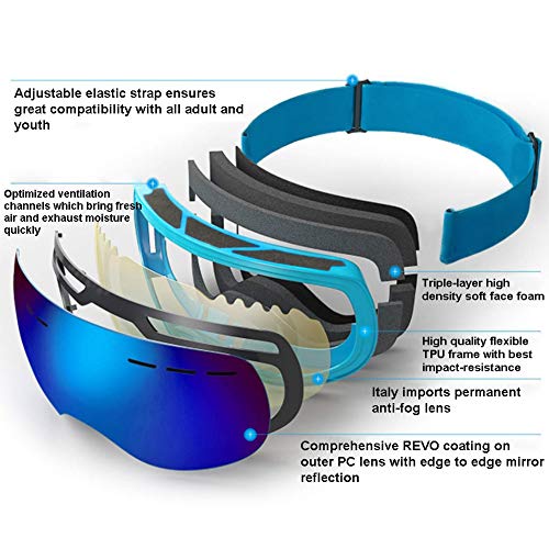 SCOTEEP Óculos de esqui, óculos OTG para snowboard, óculos de neve com lentes duplas antiembaçantes