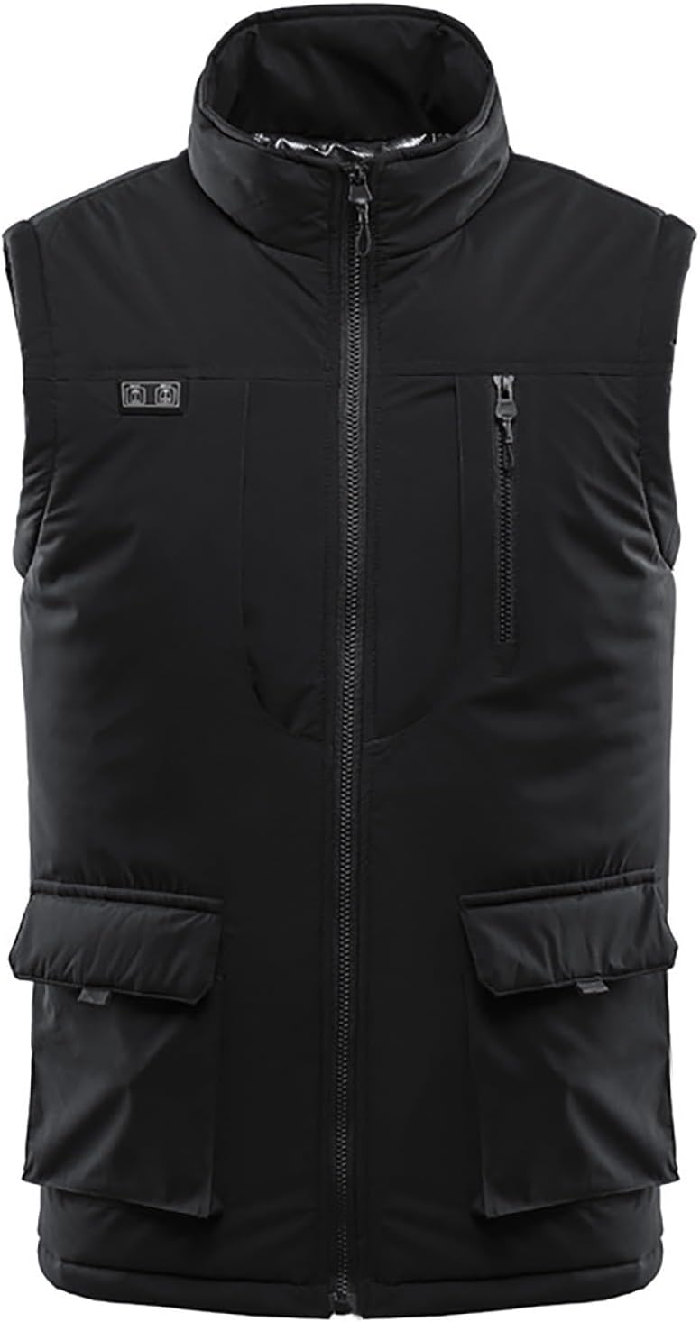 Mens Heated Quilted Vests Lightweight Golf Running Vests Big and Tall Multi Pockets Sleeveless Softshell Jackets
