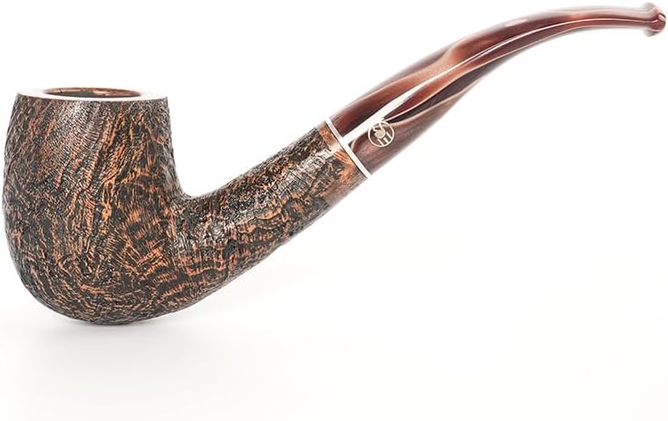 MUXIANG Brair Wooden Pipe with silver decorative ring 9mm Filter AA0525 (sand blast)