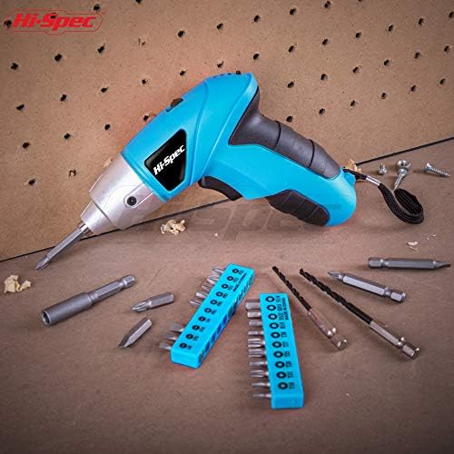 Hi-Spec Cordless Power Electric Screwdriver Set 27 Piece Blue 4.8V. Rechargeable Battery Screwdriving with 23 Popular Driver Bit Sizes for The Home & Office