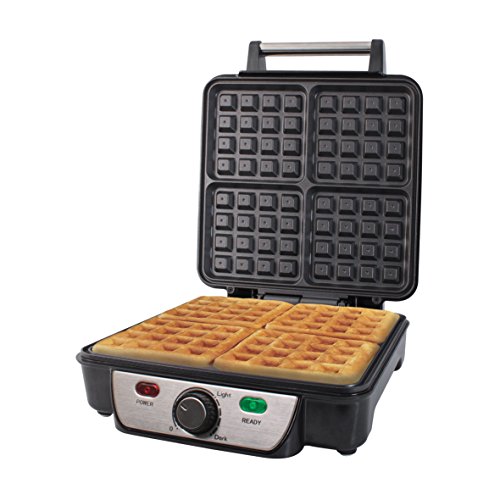 Price comparison product image Quest 35940 Four Slice Deep Fill Waffle Maker / Non-Stick Hot Plates / Adjustable Temperature / Stainless Steel with Cool Touch Handle / 1100W